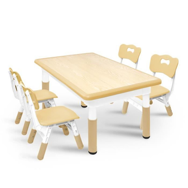 UISEBRT barnbord med 4 stolar Höjdjusterbar plastmöbel för pojkar och flickor 2 till 10 år, beige