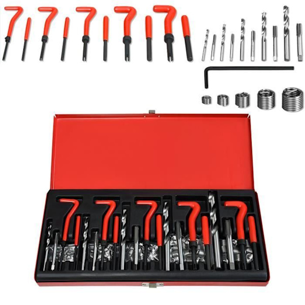 Reparationssats för gängade uttag - UISEBRT - 131 delar - M5 M6 M8 M10 M12 - HSS High Speed Steel - Röd