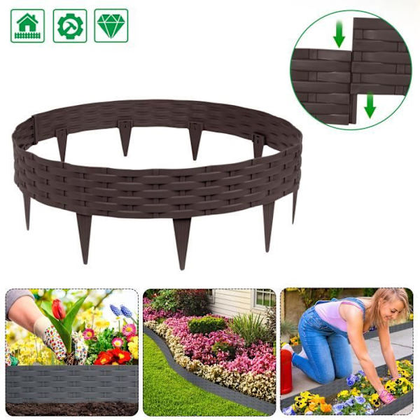 UISEBRT Plast Gräsmatta Kant 60m Dekorativ trädgård Kantsäng Trädgård staket Blomsterbädd (Brun) kastanj