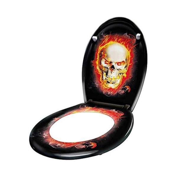 Toalettsits - UISEBRT - Skull Flames - Duroplast - Automatisk sänkning - Universal Skull Flames