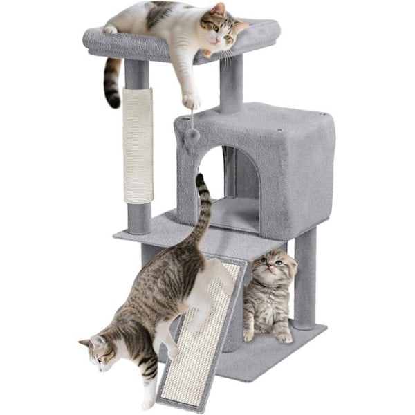 Kattträd - UISEBRT - K1138 - 49x46x93cm - Grottor och plattformar - Stabil struktur grå