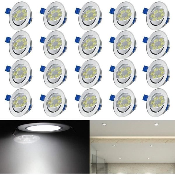 Set med 20 3W platta infällda LED-spotlights - UISEBRT - Kallvit Vit kyla