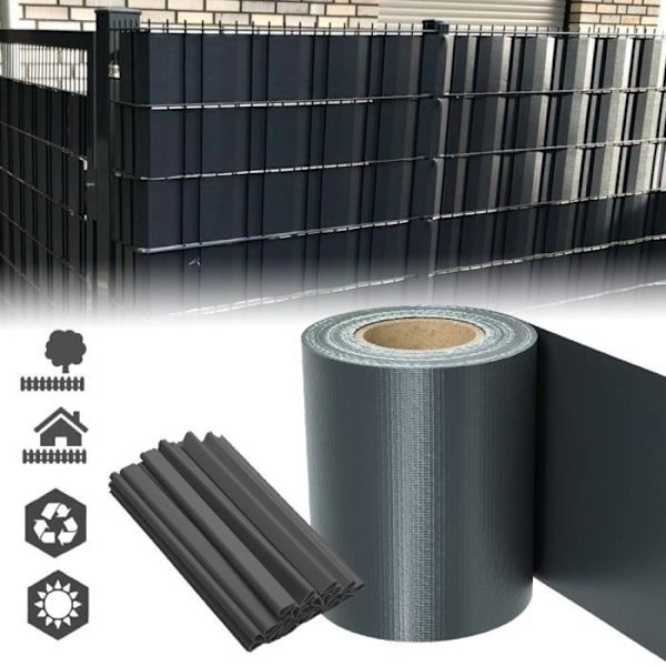 PVC-skyddsremsor för dubbelt trådstaket - UISEBRT - 35m x 19cm - Vindskydd i antracit Antracit