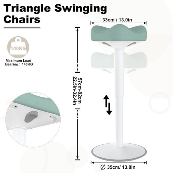 UISEBRT Sittande Ergonomisk Stol Justerbar i Höjd 57-82cm Kontorsstol med Gungfunktion för Hem och Kontor, Grön