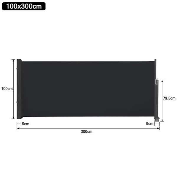 UISEBRT utdragbar sidogardin - antracit - solskydd - vindskydd - 100 x 300 cm Antracit
