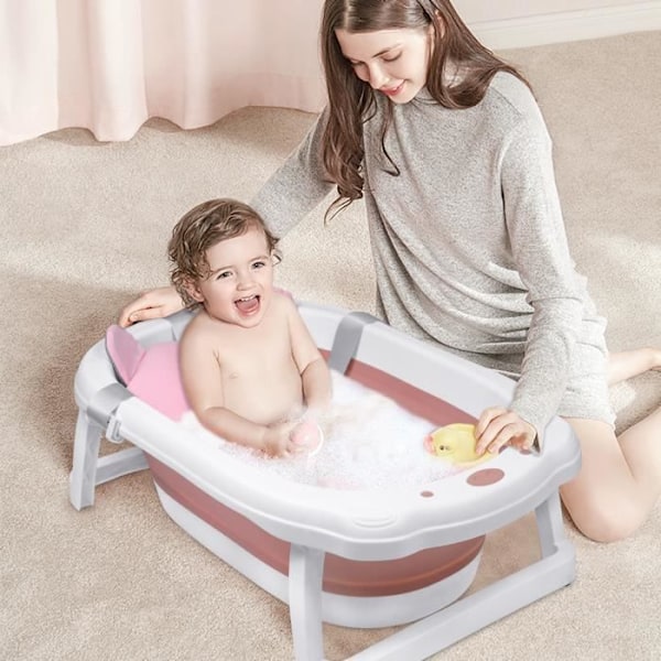 Hopfällbart babybadkar - UISEBRT - Rosa - Badkudde - Halkfri Rosa