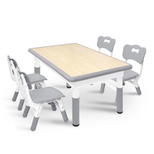 UISEBRT barnbord med 4 stolar Höjdjusterbar plastmöbel för pojkar och flickor 2 till 10 år, grå