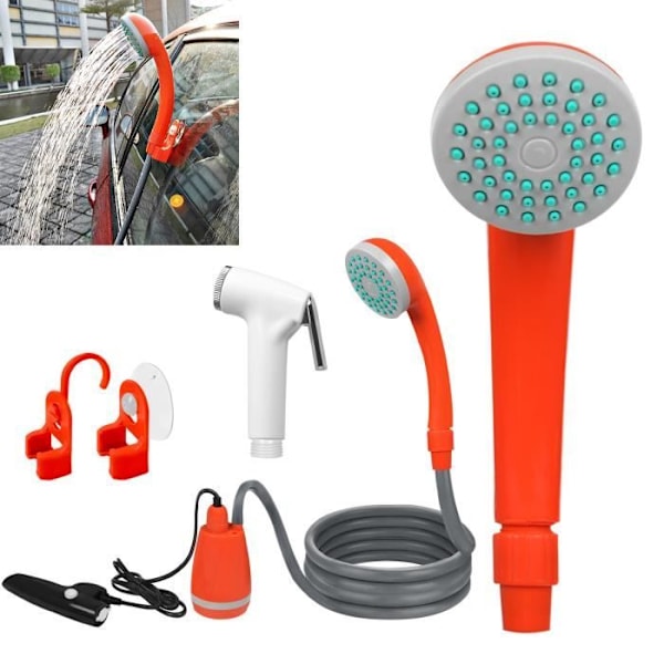 UISEBRT 2m campingdusch med duschhuvud och vattenpistol 2200mAh USB-batteri