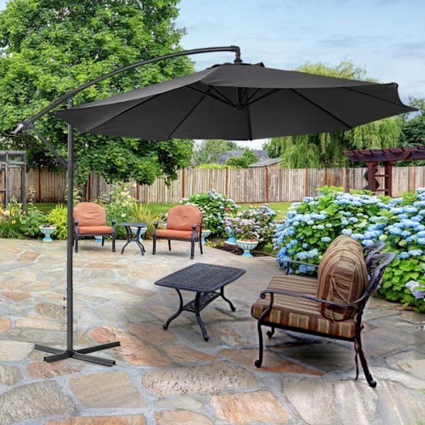 UISEBRT Offset Outdoor Garden Parasoll 350cm - Mörkgrå, Justerbar Aluminium Parasoll Balkong Parasoll UV-skydd 40+