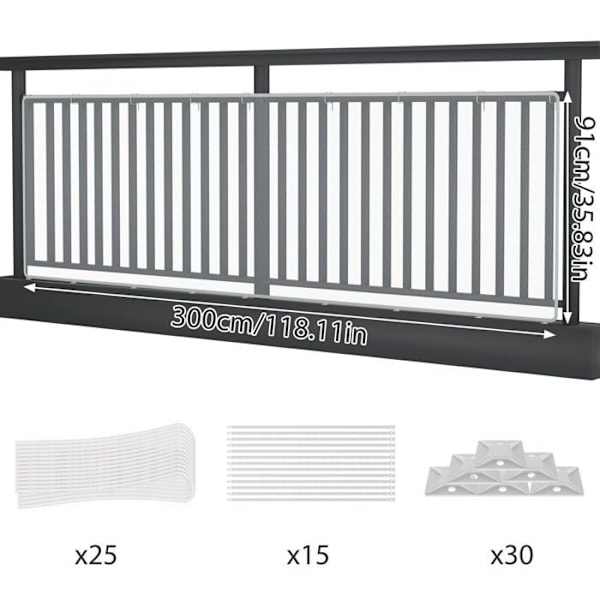 Skyddsnät - UISEBRT - 300x91cm - Polyester - Svart/Vit - Säkerhet för Trappor/Balkonger svart vit