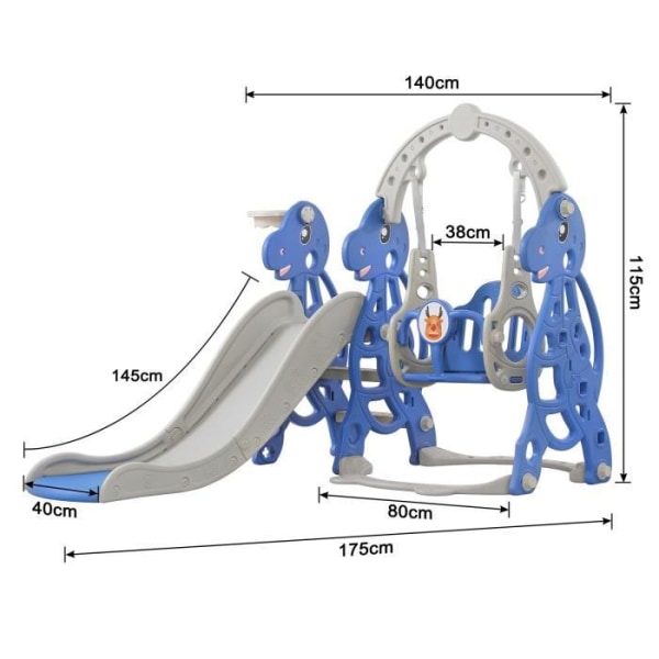 Fristående barnrutschbana - UISEBRT - 175 x 140 x 115 cm - Basketbåge - gungstol