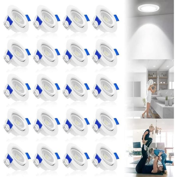 UISEBRT-paket med 20 platta infällda LED-spotlights 5W Mini-aluminium infälld takspot för kök Vardagsrum - Cool White