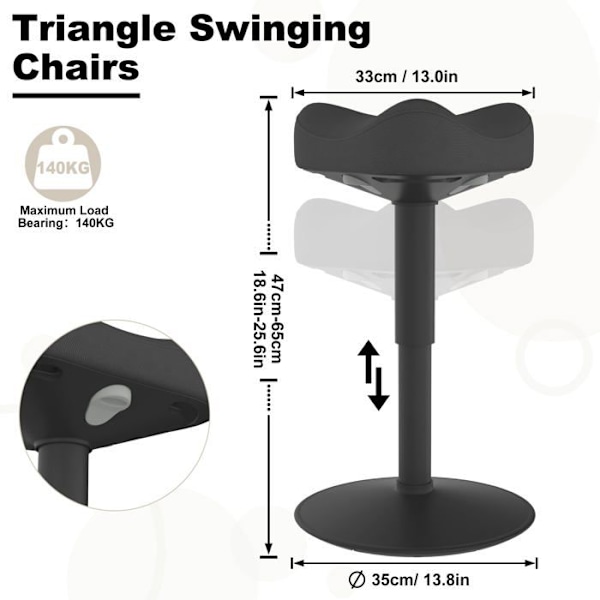 Bureau Stool - UISEBRT - Ergonomisk - Höjdjusterbar 47-65cm - Svart - Svängande effekt svart, ljusgrå, orange, grön