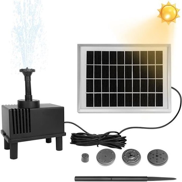 Pompa Solär - UISEBRT - 2W - Max. flöde 220 l/h - 4 utbytbara munstycken - Miljövänlig och lätt att installera Svart