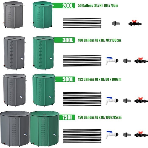 Regnvattenuppsamlare - UISEBRT - 750L - Fällbar - PVC - Grön Grågrön