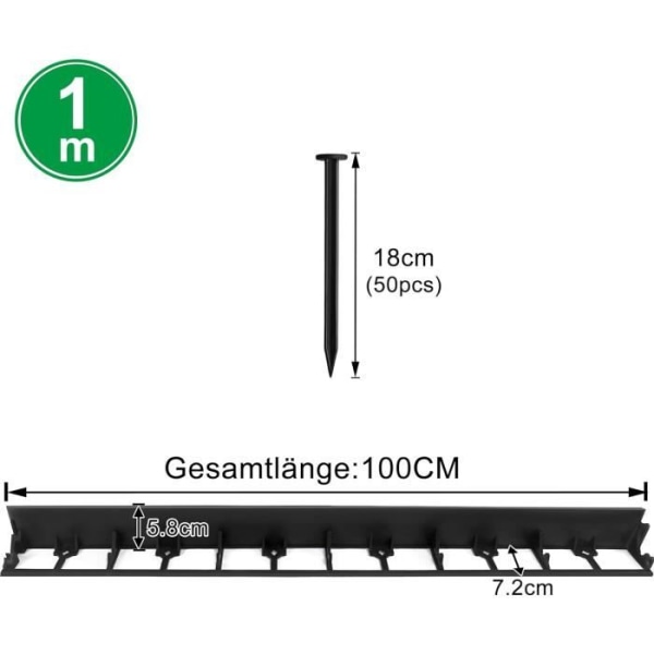 Flexibel gräsmatta kant - UISEBRT - Set med 12 - 100x7,2 cm - Höjd 5,8 cm - Svart Svart