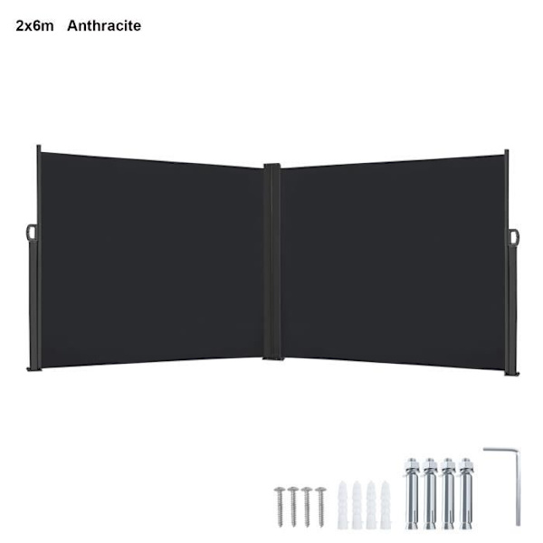 Brise-Vue - UISEBRT - Dubbel Sido-Retraktabel - 200 x 600 cm - Antracit - UV-skydd Antracit