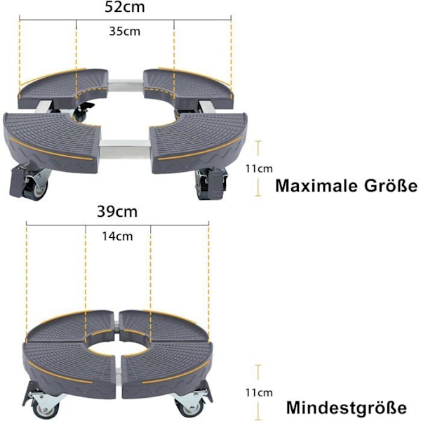 UISEBRT Rund vagn med svängbara hjul 360° 39-52 cm Justerbar Max. last 300 KG för växter & tunga möbler, Grå