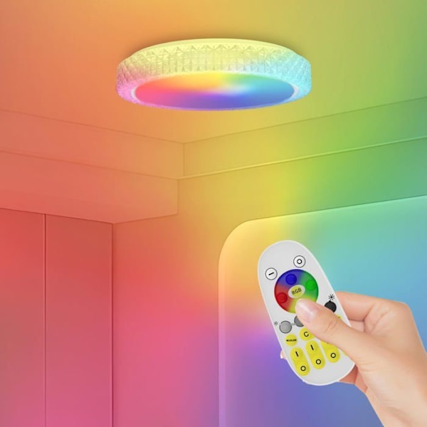 UISEBRT LED Taklampa 48W Rund Kristall RGB Dimmbar Lampa med Fjärrkontroll Belysning för Vardagsrum Sovrum Badrum