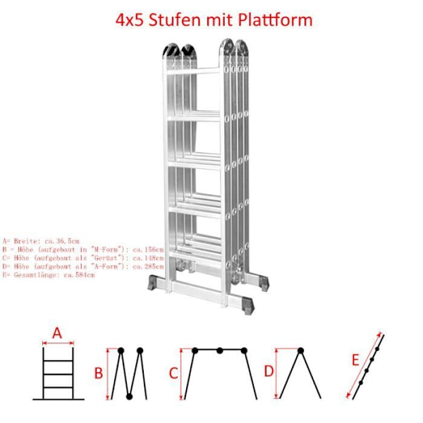 Multifunktionell Stege 4x5 i Aluminium - UISEBRT - Belastningskapacitet 150KG - Silver Pengar