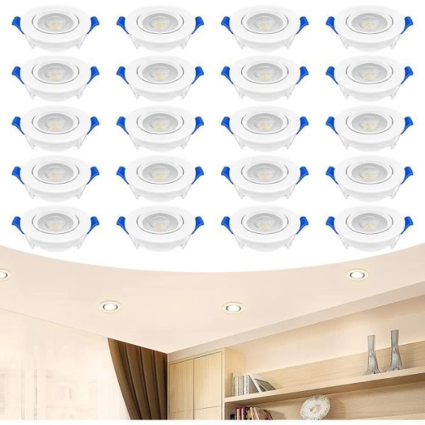 UISEBRT-paket med 20 LED-infällda spotlights 5W platt infälld takspotlight Aluminium Mini för kök Vardagsrum - varmvit