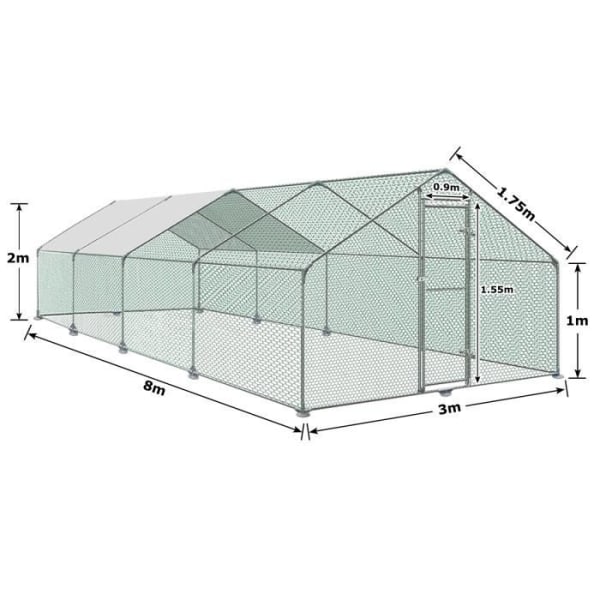 UISEBRT hönshus 3x8x2m hölje med polyetentak för fjäderfäkaniner Hundar och katter Bur för smådjur