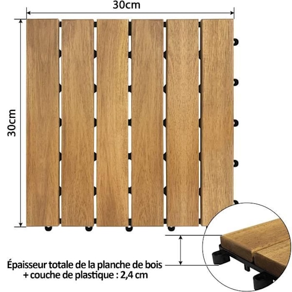 UISEBRT Acacia trädäcksplattor - 30 x 30 cm - 1 m² - Lätt att lägga Dränering - för terrasser och balkonger - Modell A