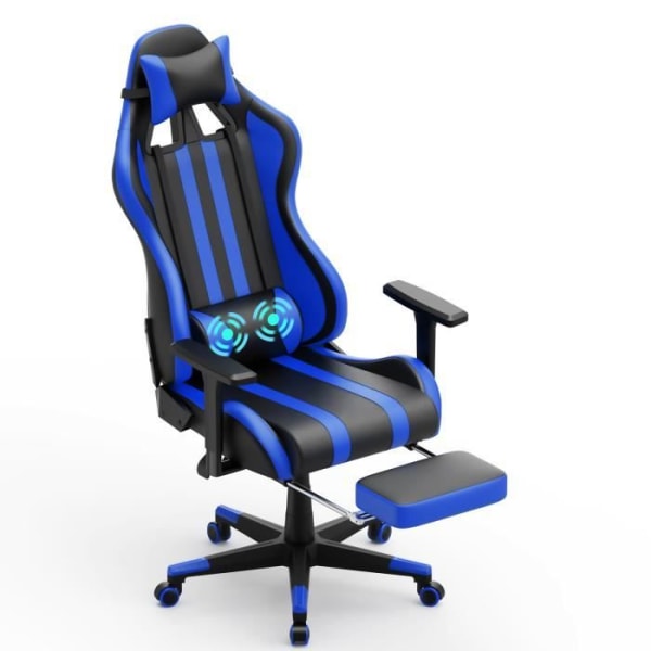 UISEBRT Gaming Chair Ergonomisk Massage Gaming Chair med justerbar svankkudde, 360° svängbara hjul (blå)