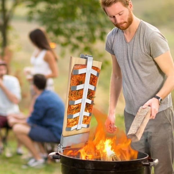UISEBRT Set med 4 flammade laxbrädor med stöd i rostfritt stål för eldstäder, utomhusgrill, justerbar