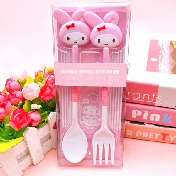 Japansk Tecknad Flickig Färg Porslin Set Sött Barn Soppset Sked Portabel Student Gaffel J5T7 pink rabbit 1set