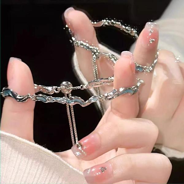 Blå Våg Armband Ring Nisch High-end Design Armband Mode Ring Mångsidigt Par W3J6 C 1pcs
