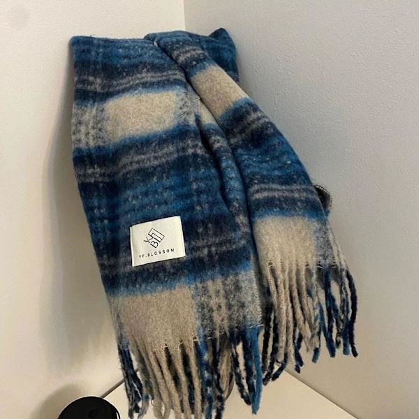 Japansk Låg-mättnadsfärg Stor Rutig Sjal Ny Mångsidig Sjal Och Kvinnlig Höst Borstad H8y0 Blue One size