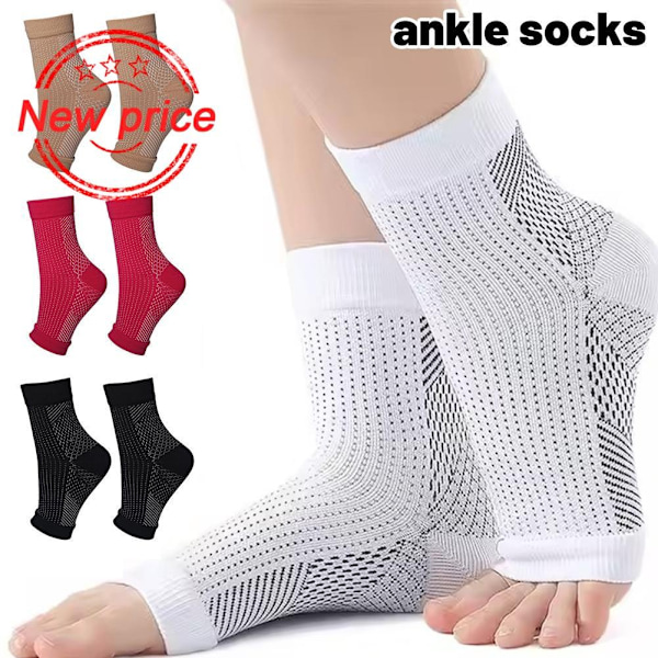 Kompressionsstrumpor Ankelkompressionsärmar Stöd för fotvalv Neuropati Lindrande Strumpor C1 White L/XL