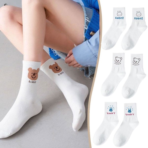 Söta Ins Mode Kvinnor Bear Rabbit Animal Socks Mid Cut Sock Bas lucky bunny  One size 