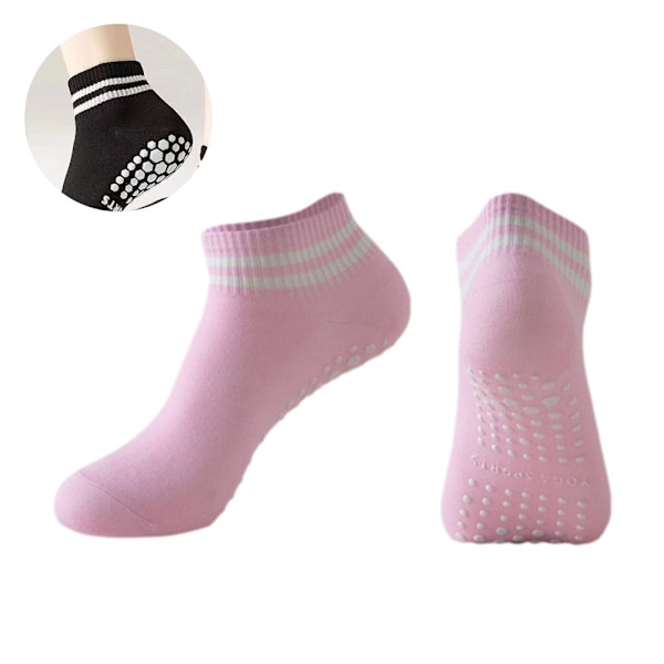 Gripsockor för kvinnor, halkfria pilates yogasockor med dubbla ränder, halkfria träningssockor Z6c9 Pink 1pcs
