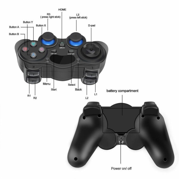 2X trådlös Bluetooth -spelkontroll för Android-telefon blackA One-size