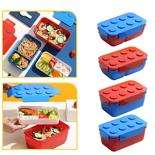 Lunchlåda Byggklossar Bento Box För Barn Matförvaring Mikrovågssäker Matlåda P0e8 red 1050ml