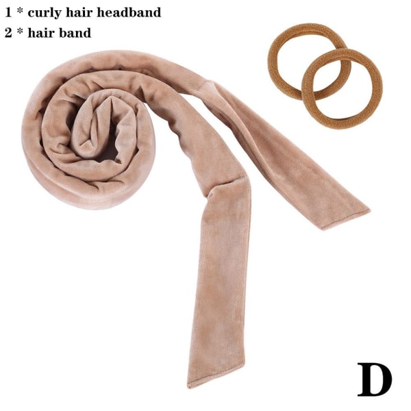 Heatless Curling Rod Pannband Lazy Sleeping Curly Ribbon for Wom light tan with two Hair Bands