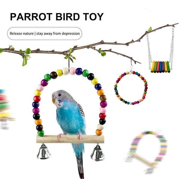 Papegoja Fågel Leksak Bur Fågel Leksaker Set Leksak Fågelbur Papegoja Leksaker Tillbehör Lo D2C8 multicolorC C