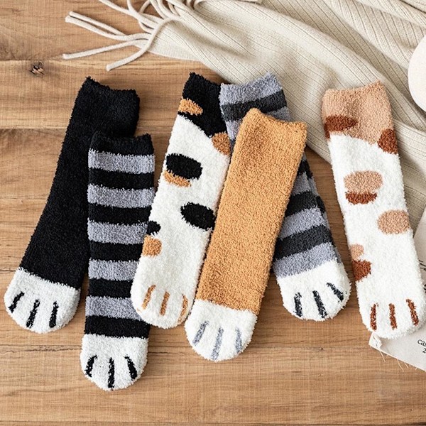 1 Par Varma Vinterstrumpor Flickor Katt Tassar Söta Tjocka Sov Varma Heta Golv^* 4 One size