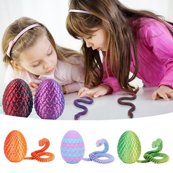 3D-printad Cool Eyes Orm med Ägg, Multi-ledad Rörlig för Vardagsrum Heminredningstillbehör Q8b3 Luminous colour Snake with Egg