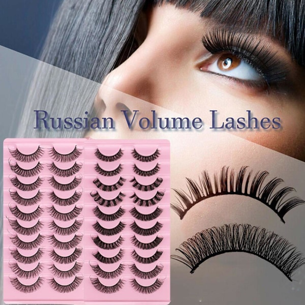 10 Par Ryska Ögonfransar D Mink Falska R0F9 Hela Ögonfransar UK E2Y0 DH06-04 10 pairs