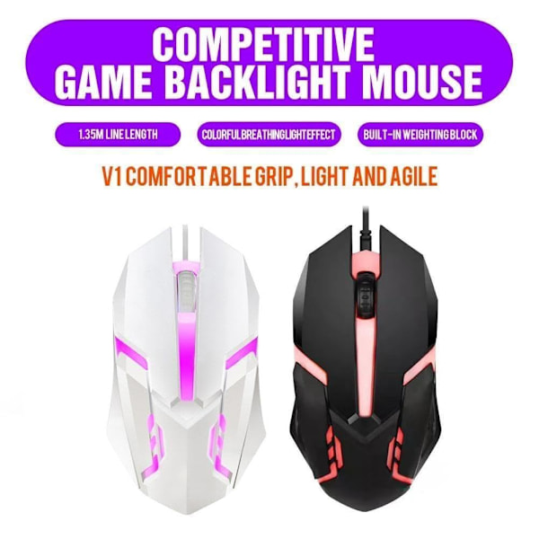 BaYuYPOO Trådbunden Gamingmus med 7 Färger Cool LED Andningsljus för Stationär Dator Laptop Optisk Trendig Spel Gaming Möss P1i6 Mus black one-size 2pcs