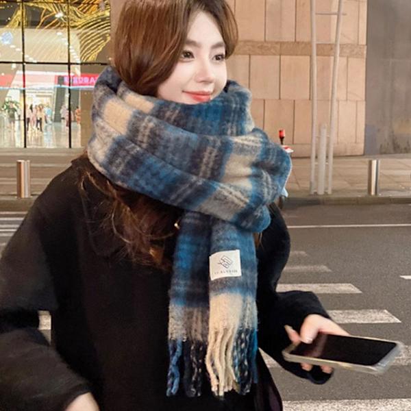 Japansk Låg-mättnadsfärg Stor Rutig Sjal Ny Mångsidig Sjal Och Kvinnlig Höst Borstad H8y0 Blue One size