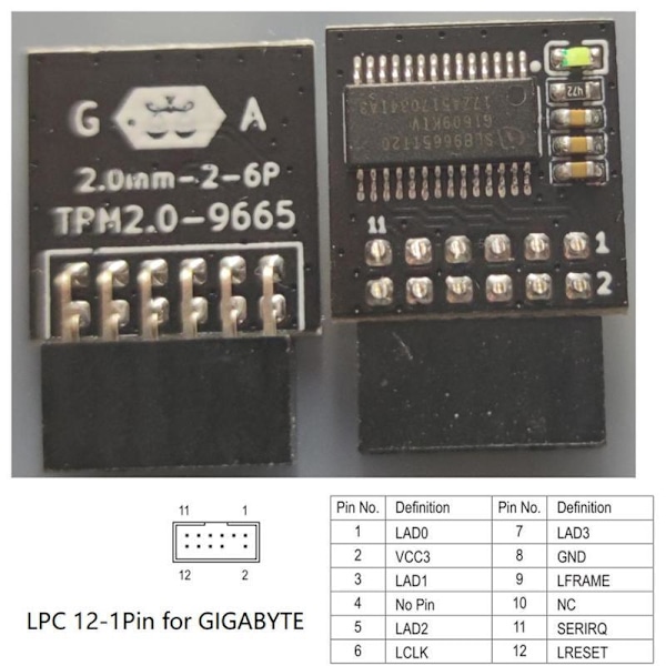 GIGABYTE TPM-säkerhetsmodul (12 stift 12-1) TPM2.0-kompatibel FOR ASUS lpc 14pin One-size