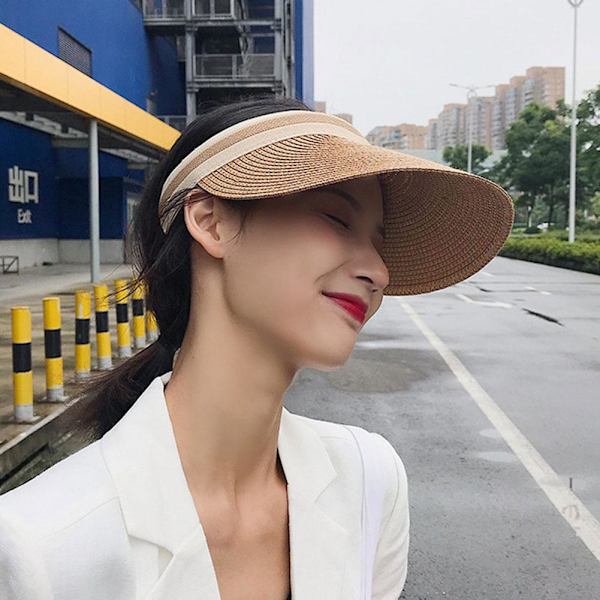Randig Beige Tom Topphatt Barns Trendiga Ihåliga Hatt Solhatt Utomhus Vävd Gräs Strand L0D0 Khaki One size