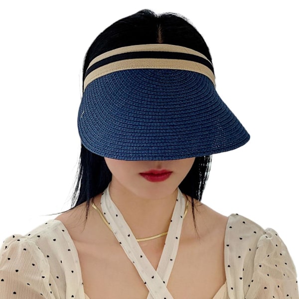 Randig Beige Tom Topphatt Barns Trendiga Ihåliga Hatt Solhatt Utomhus Vävd Gräs Strand L0D0 Blue One size