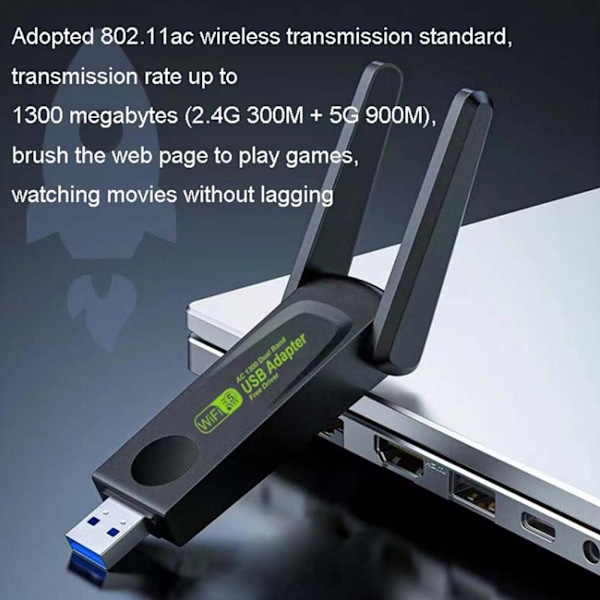 NY USB-3.0 WIFI-adapter 1300mbps trådlös Dongle Dual Band 2.4G 1300M one-size