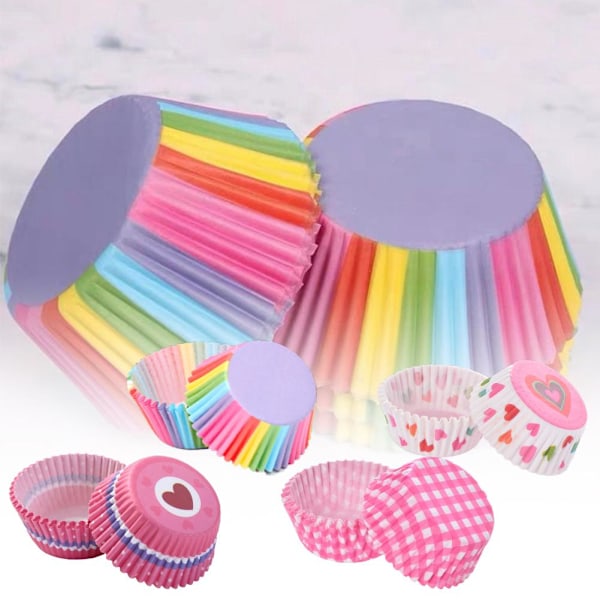 Kvalitets Muffins- och Cupcakeformar i Papper - 100st Bakformar N3O8 P4I7 Q1M6 U7I6 rainbow 1set