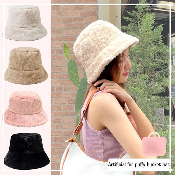 Kvinnors fluffiga plyschhinkhatt dam vinter varm konstgjord fiskare black one-size